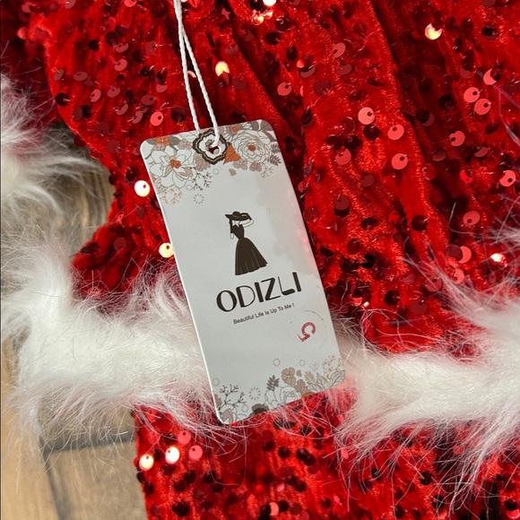 Red Sequin Santa outfit  with White Fur Trim - Picture 2 of 7